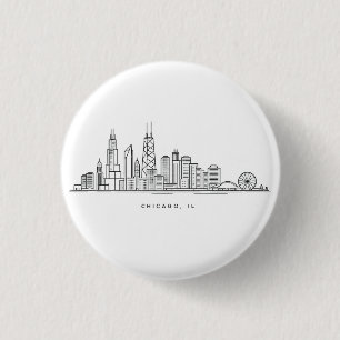 Bóton Redondo 2.54cm Ilustração da paisagem urbana de Chicago IL