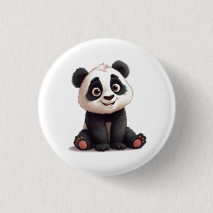 Bóton Redondo 2.54cm Ilustração de Arte de Panda Sentado em Cartoon