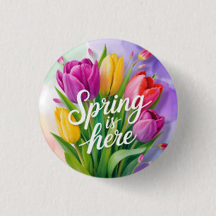 Bóton Redondo 2.54cm Ilustração de Buquê de Tulipas "A Primavera Chegou