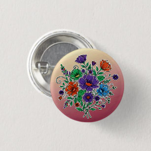 Bóton Redondo 2.54cm Ilustração de Buquê Floral Vibrante