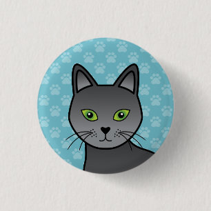 Bóton Redondo 2.54cm Ilustração de Gato Azul Russo Enfrentada