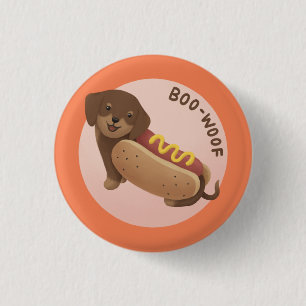 Bóton Redondo 2.54cm Ilustração de Halloween: Boo-Woof (Dachshund)
