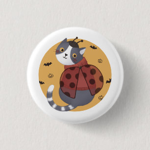 Bóton Redondo 2.54cm Ilustração de Halloween: Gato de Ladybug