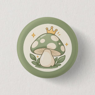 Bóton Redondo 2.54cm Ilustração do Rei Cogumelo Verde Cottagecore Fofa