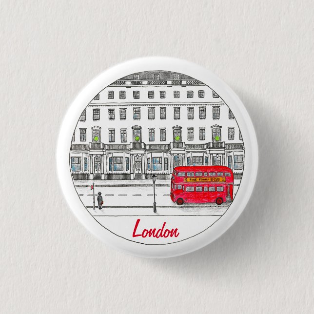 Bóton Redondo 2.54cm Ilustração do Viagem Red Bus de Londres Inglaterra (Frente)