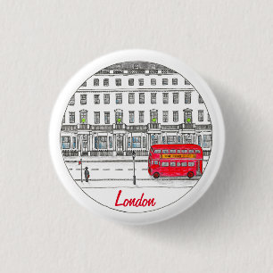 Bóton Redondo 2.54cm Ilustração do Viagem Red Bus de Londres Inglaterra