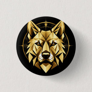 Bóton Redondo 2.54cm Ilustração Geométrica do Lobo Dourado