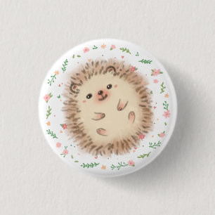 Bóton Redondo 2.54cm Ilustração Hedgehog & Flowers