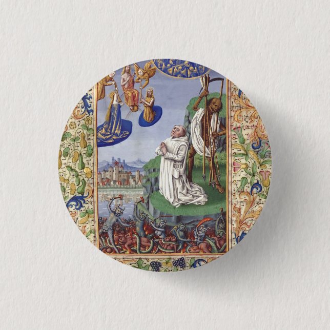 Bóton Redondo 2.54cm Ilustração Medieval de São Bernardo de Claraval (Frente)