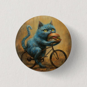 Bóton Redondo 2.54cm Ímã\Gato Azul Divertido Andando de Bicicleta com