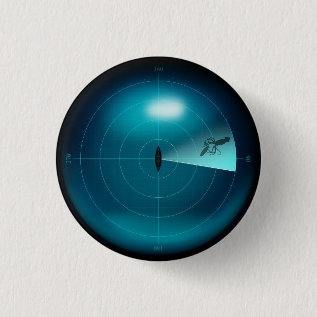 Bóton Redondo 2.54cm Imagem Sonar de Navio de um Steampunk Náutico Krak (Frente)