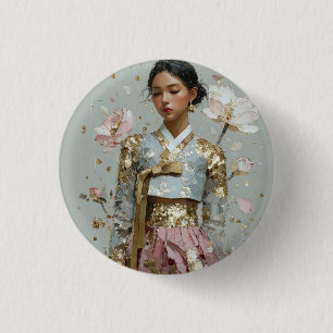 Bóton Redondo 2.54cm Impressão de Arte do Hanbok Moderno