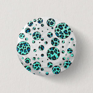 Bóton Redondo 2.54cm Impressão de Leopard Black and Teal