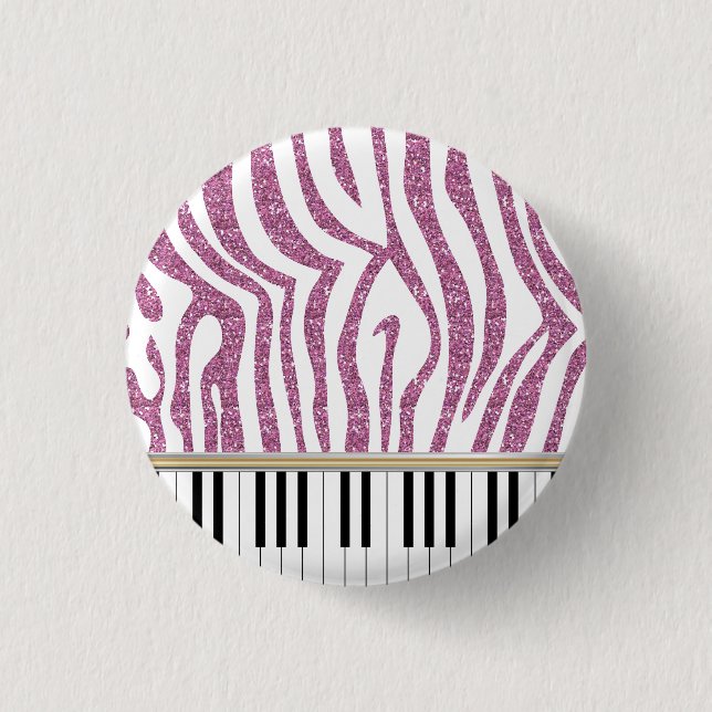 Bóton Redondo 2.54cm Impressão de Zebra com Glitter Rosa das Chaves do  (Frente)