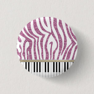 Bóton Redondo 2.54cm Impressão de Zebra com Glitter Rosa das Chaves do