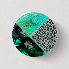 Bóton Redondo 2.54cm Impressão Tropical Leopardo de Teal com Glittery
