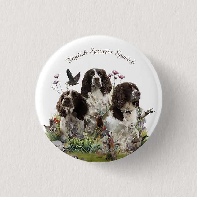 Bóton Redondo 2.54cm Inglês Springer Spaniels, Arte (Frente)