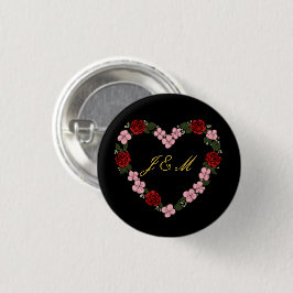 Bóton Redondo 2.54cm Insigne noir avec un cœur rose et rouge