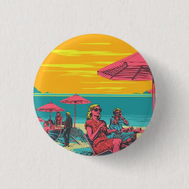 Bóton Redondo 2.54cm Insígnia inspirada no vintage retrô, botão, praia