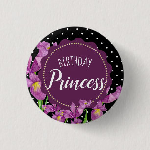 Bóton Redondo 2.54cm Iris Bolinhas Botânicas, Púrpura, De Aquarelas