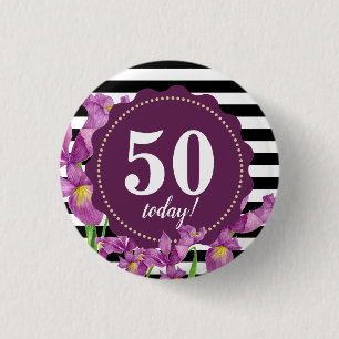 Bóton Redondo 2.54cm Iris Púrpura Iris Floral Black Strips