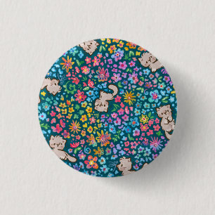 Bóton Redondo 2.54cm Jardim Caprichoso de Pebble Gato Cinza e Floral Vi