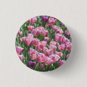 Bóton Redondo 2.54cm Jardim cor-de-rosa e roxo da tulipa