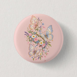 Bóton Redondo 2.54cm Jardim de Aniversário Borboleta Pastel