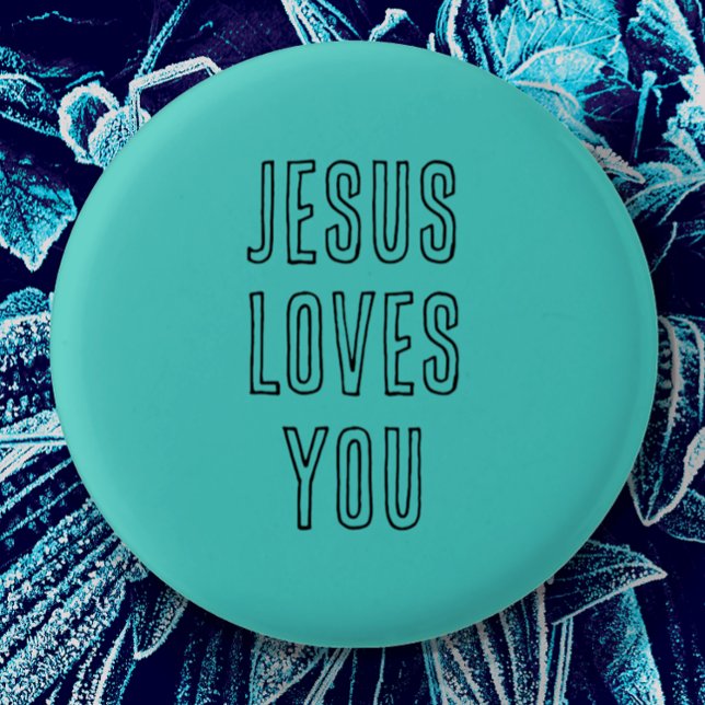 Bóton Redondo 2.54cm Jesus ama você personalizar aqua e preto moderno (Cute simple pin button to encourage you with the wonderful love of Jesus.  Can be edited personalize)