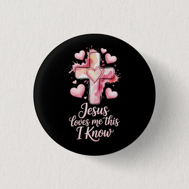 Bóton Redondo 2.54cm Jesus Loves Me Valentine Christian Button (Frente)