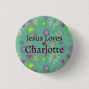 Bóton Redondo 2.54cm Jesus Personalizado Ama Charlotte Green Botão