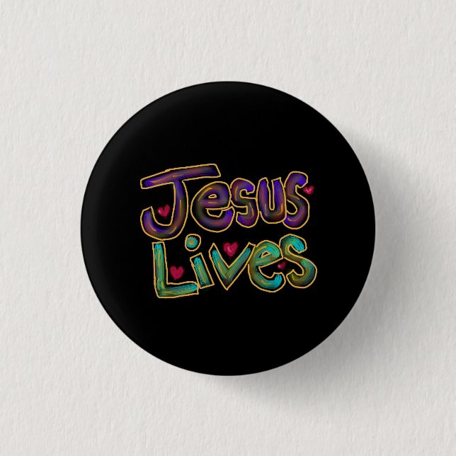 Bóton Redondo 2.54cm Jesus Vive Com Corações Vermelhos  (Frente)