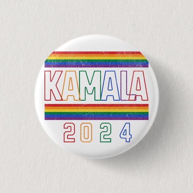 Bóton Redondo 2.54cm Kamala Harris 2024 Rainbow LGBTQ Retro (Frente)