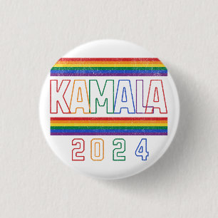 Bóton Redondo 2.54cm Kamala Harris 2024 Rainbow LGBTQ Retro
