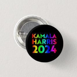 Bóton Redondo 2.54cm Kamala Harris 2024 tipografia do arco-íris negra