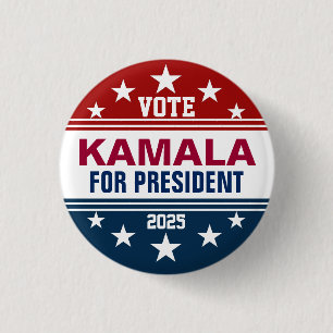 Bóton Redondo 2.54cm Kamala Harris Button Red, White Blue