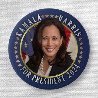 Bóton Redondo 2.54cm Kamala Harris para Presidente 2024 Foto Democrata