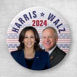 Bóton Redondo 2.54cm Kamala Harris Tim Walz 2024 Presidente Vice Fotos