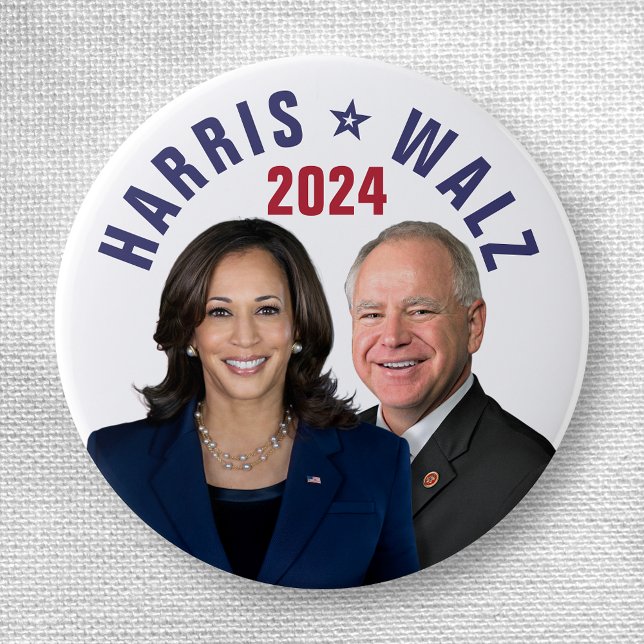 Bóton Redondo 2.54cm Kamala Harris Tim Walz 2024 Presidente Vice Fotos (Criador carregado)