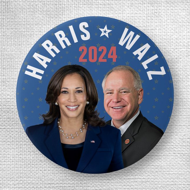 Bóton Redondo 2.54cm Kamala Harris Tim Walz Presidente Vice 2024 Fotos (Criador carregado)