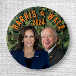 Bóton Redondo 2.54cm Kamala Harris Tim Walz Presidente Vice Fotos Camo