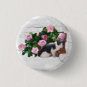 Bóton Redondo 2.54cm Katze im Rosenbusch