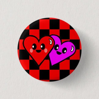 BÓTON REDONDO 2.54CM KAWAII HEARTS PIN DE XADREZ DO DIA DOS NAMORADOS