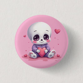 Bóton Redondo 2.54cm Kawaii Skeleton Holding Heart
