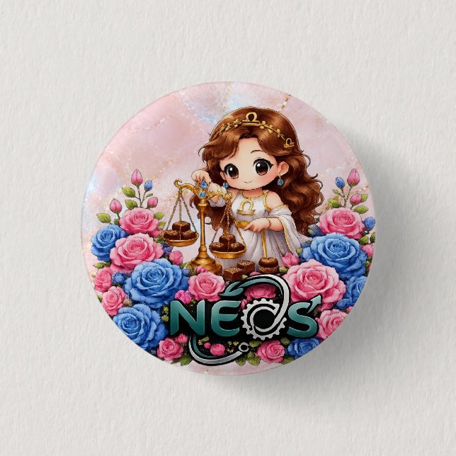 Bóton Redondo 2.54cm Kawaii Zodíaco Neos Libra (Frente)