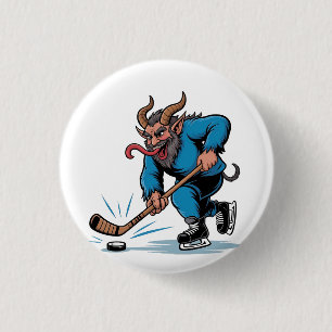 Bóton Redondo 2.54cm Krampus Assustador Jogando Hóquei no Gelo Natal