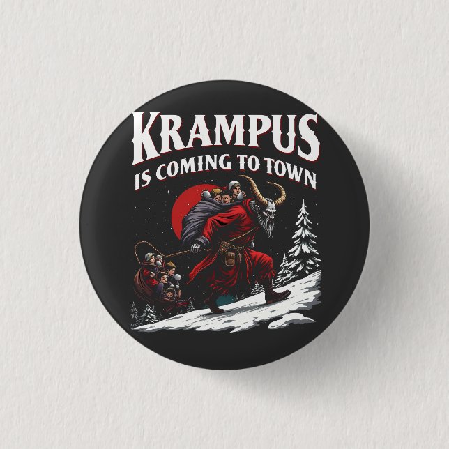 Bóton Redondo 2.54cm Krampus está vindo para a cidade de Krampus Natal (Frente)