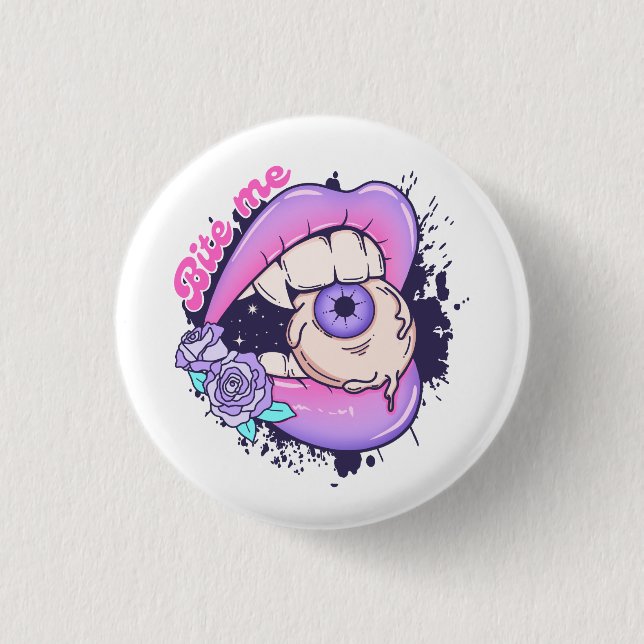 Bóton Redondo 2.54cm Lábios de Dia das Bruxas Rosa (Frente)