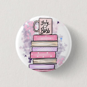 Bóton Redondo 2.54cm Lady Boss Books e Mug
