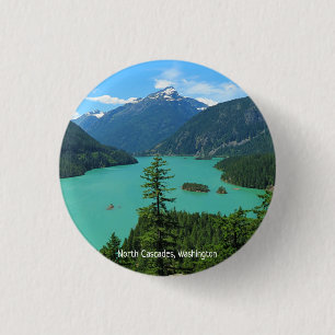 Bóton Redondo 2.54cm Lago Mountain Scenery em North Cascades Washington